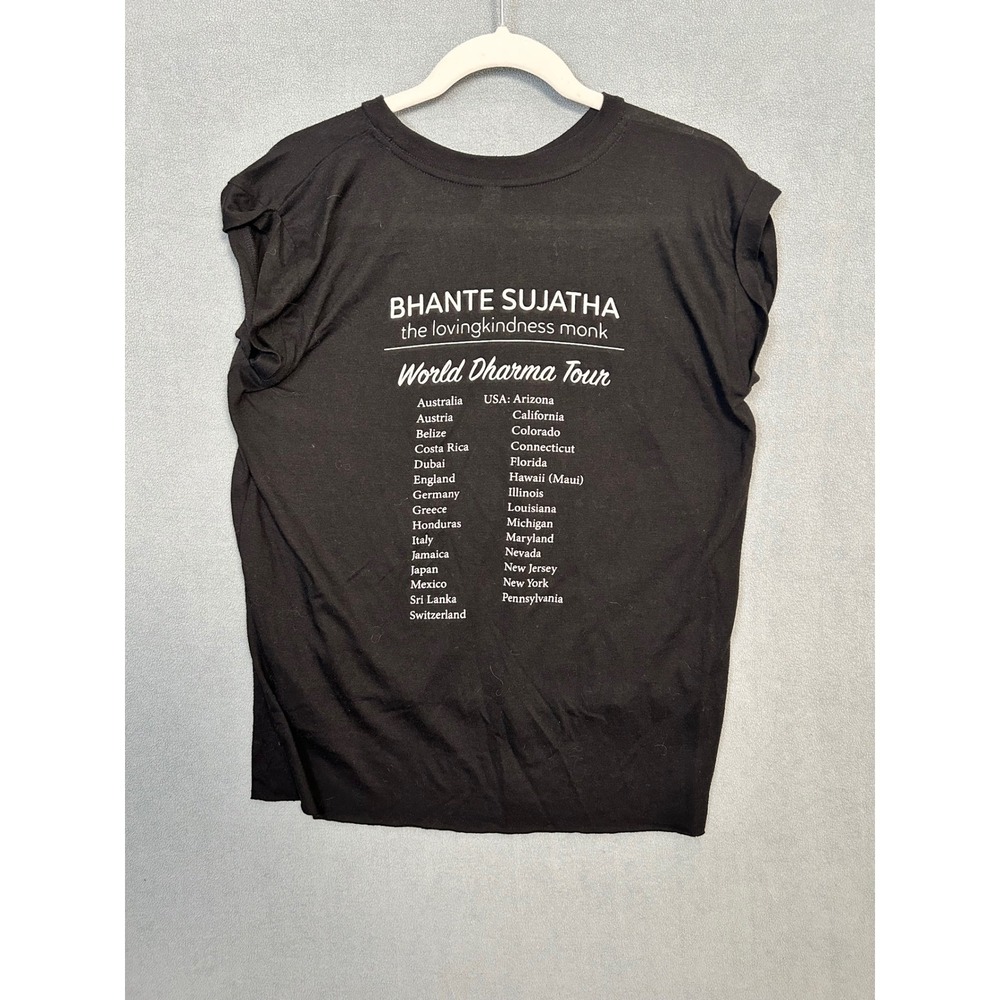 Bhante Sujatha Women T-Shirt World Dharma Tour Cotton Black Graphic Relaxed S - Picture 6 of 7